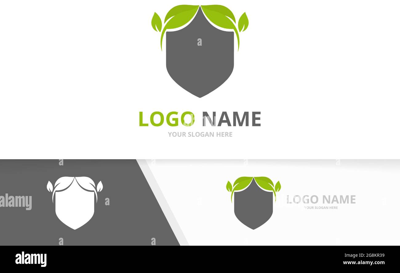 Modèle de logo Shield and Leaves. Logo de sécurité Premium. Illustration de Vecteur