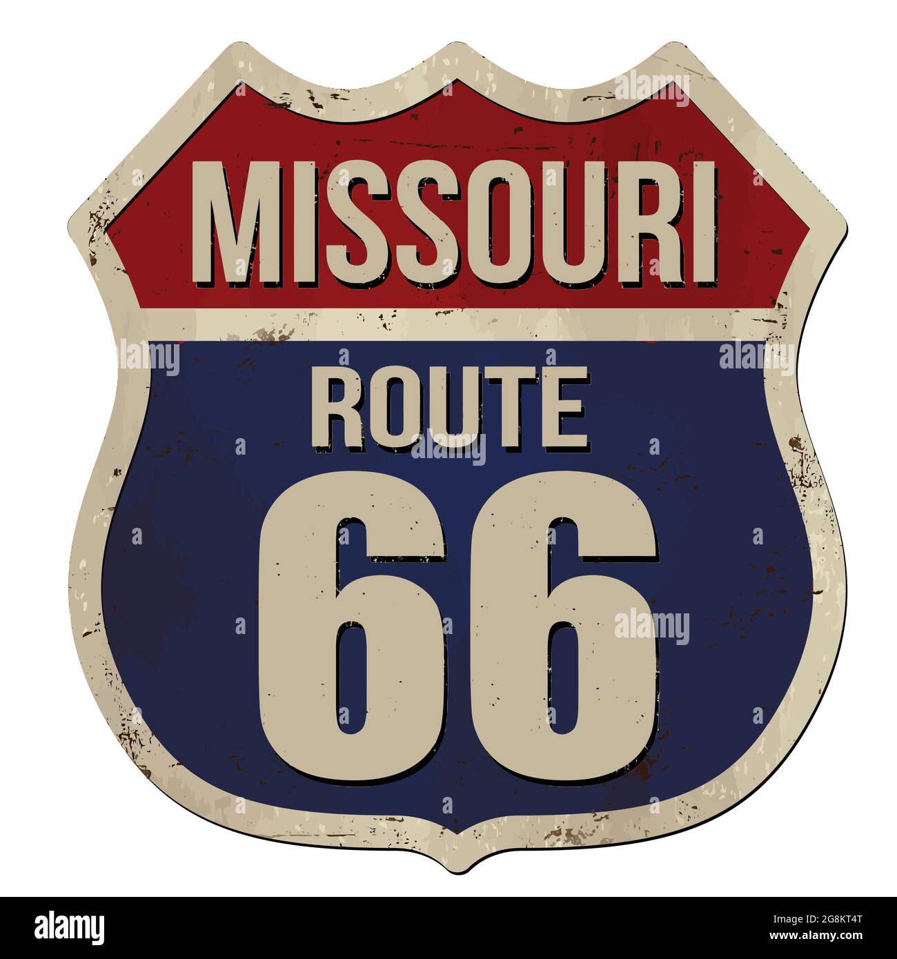 Missouri, route 66 panneau en métal rouillé vintage sur fond blanc, illustration vectorielle Illustration de Vecteur