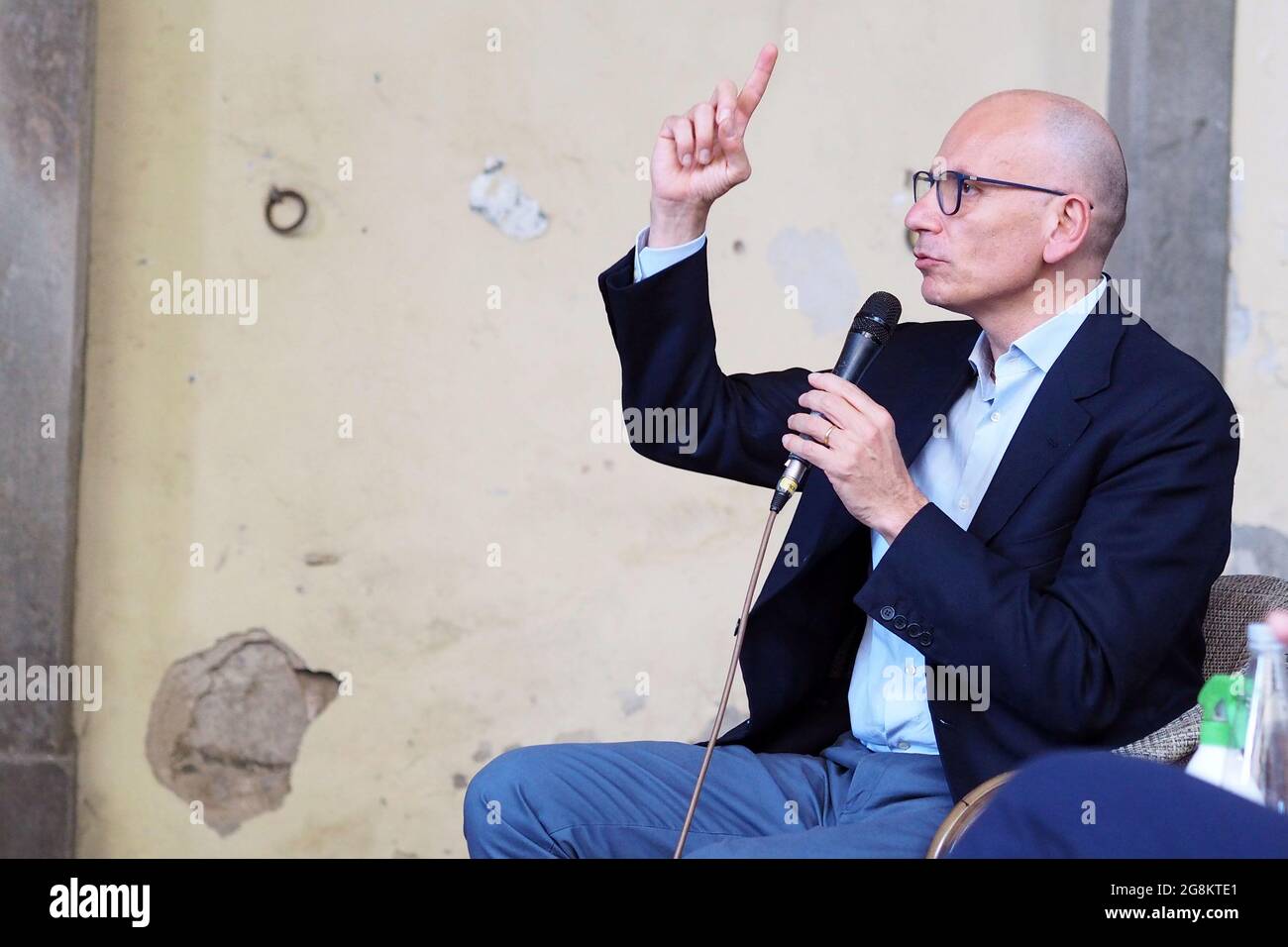 Italie, région Toscane, Cortona (Arezzo), 20 juillet 2021 : Enrico Letta, secrétaire du Parti démocratique (PD), présente son livre "soul and viller" photo © Daiano Cristini/Sintesi/Alamy Live News Banque D'Images