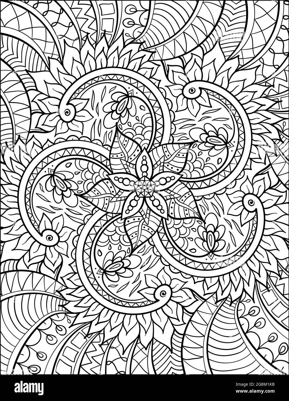 Illustration vectorielle de la page de livre de coloriage. Taille d'arrière-plan floral abstrait 8,5x11 pouces Illustration de Vecteur