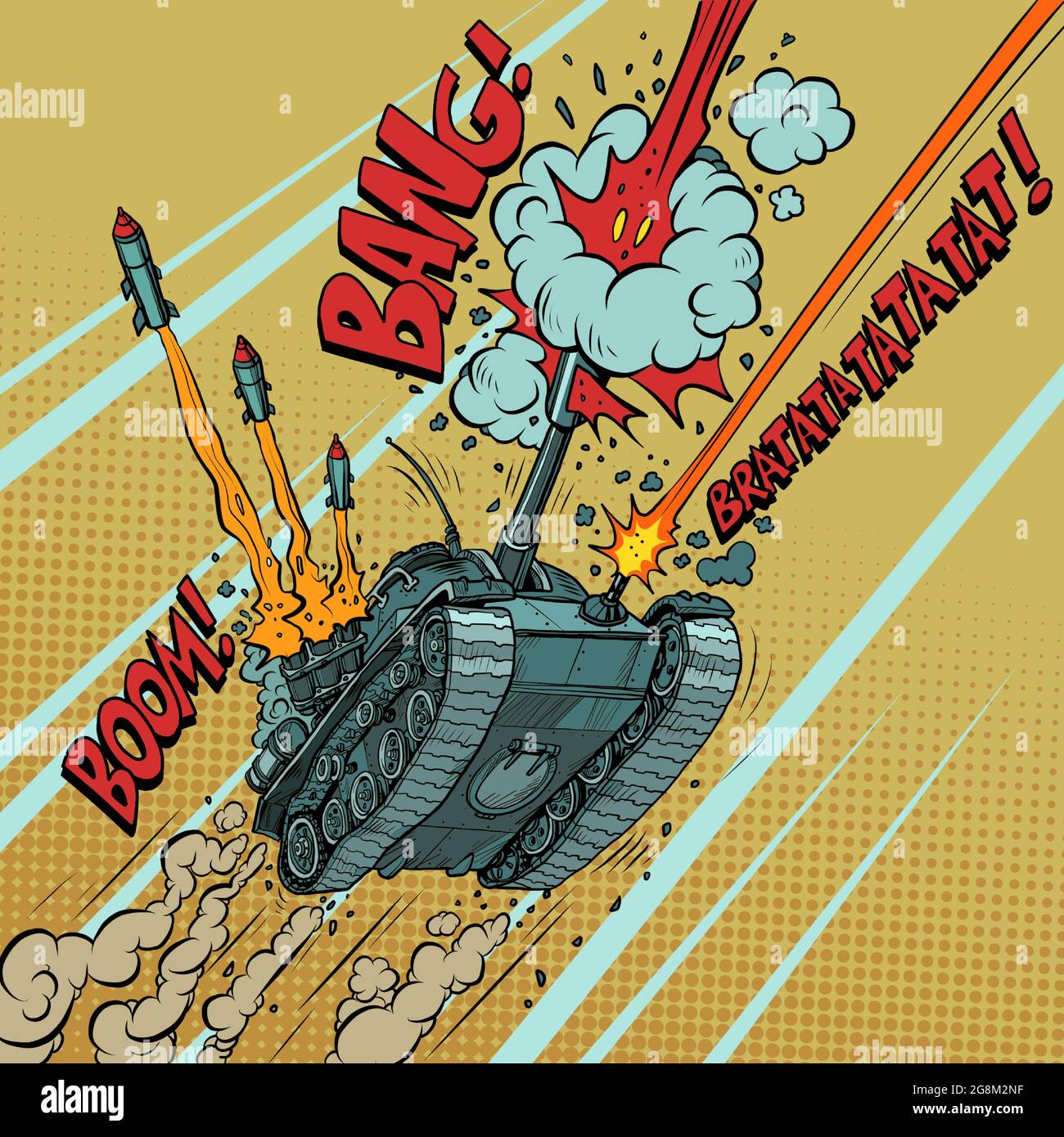 char de missiles, de guerre et d'armes. Transport d'équipement militaire Illustration de Vecteur