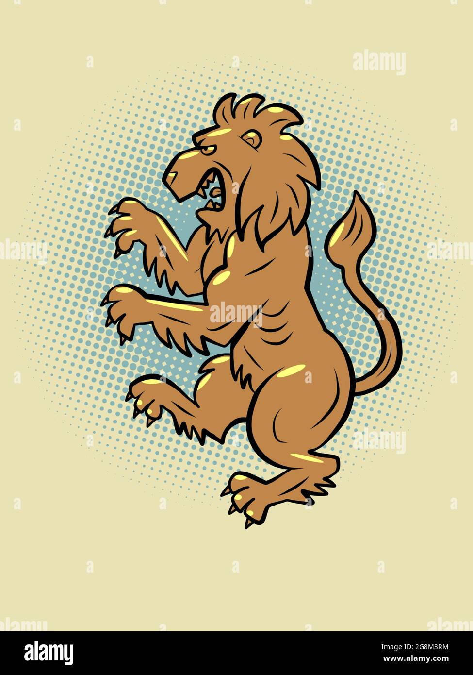 Le lion héraldique. Un animal prédateur en position verticale avec une bouche et des pattes Illustration de Vecteur