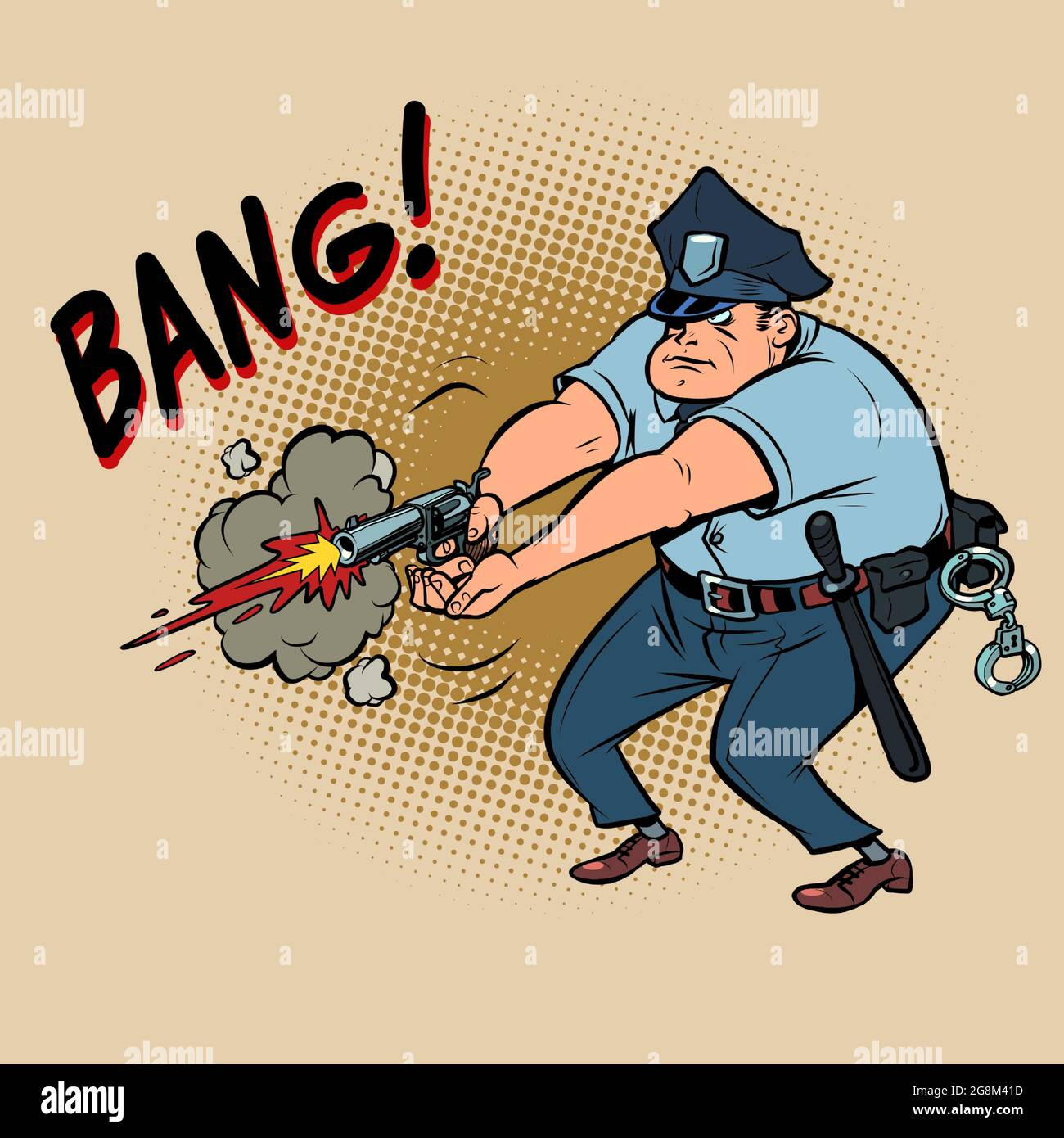Le policier tire. L'officier utilise une arme de poing. Détenir un criminel dangereux Illustration de Vecteur