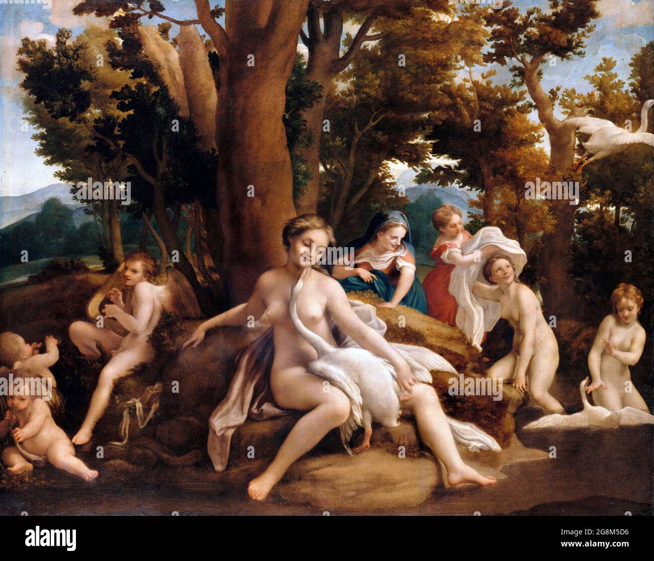 Leda et le cygne par Antonio da Correggio (1489-1534), huile sur toile, c. 1532 Banque D'Images