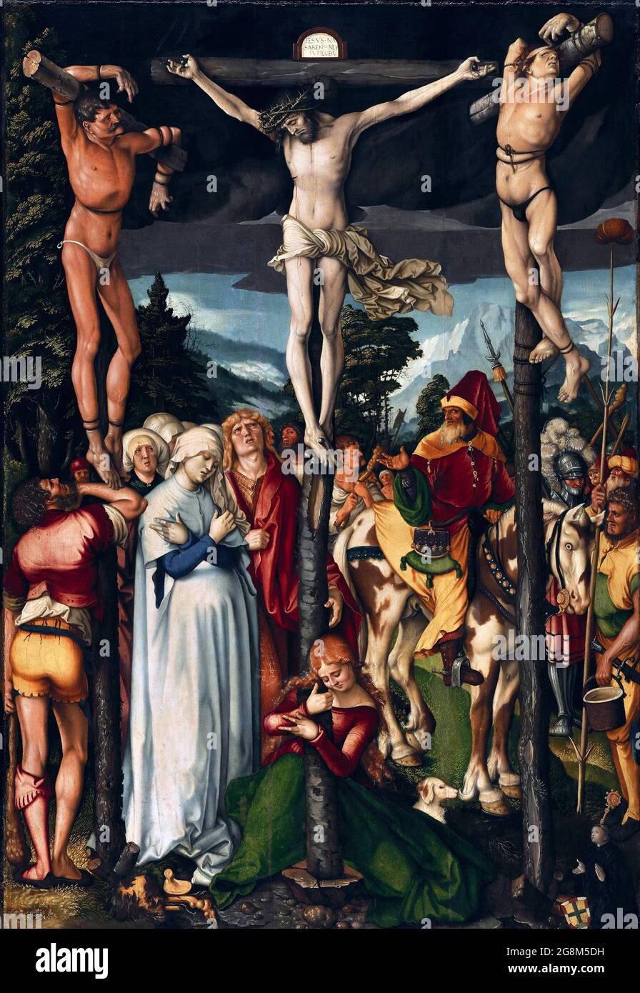 La crucifixion du Christ par Hans Baldung (1484-1545), huile sur bois, 1512 Banque D'Images