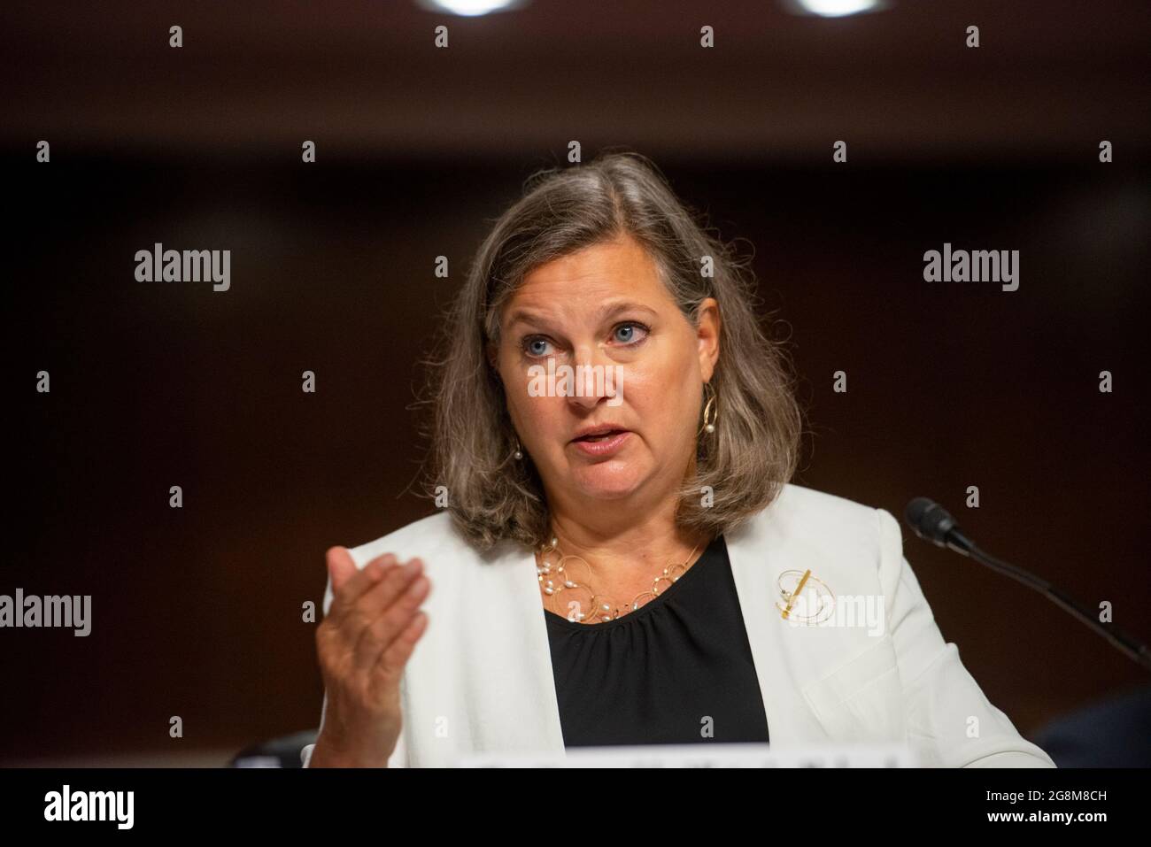 Victoria Nuland, sous-secrétaire d'État aux Affaires politiques, comparaît devant une audience du Comité sénatorial des relations étrangères pour examiner la politique des États-Unis sur la Turquie, dans l'édifice Dirksen du Bureau du Sénat à Washington, DC, le mercredi 21 juillet 2021. Crédit : Rod Lamkey/CNP/MediaPunch Banque D'Images