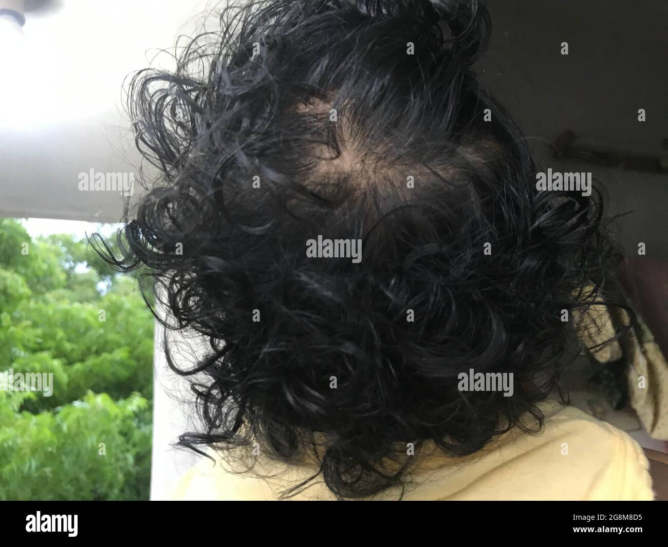 les cheveux se bouchent sur le dos d'une tête d'un bébé indien et sont difficiles à peigner Banque D'Images