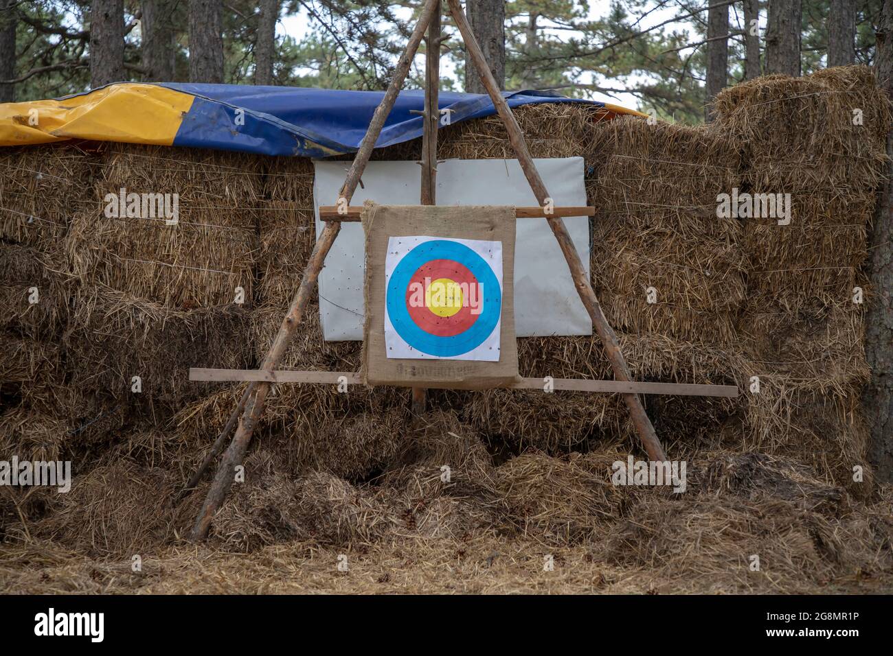 Bullseye sur le terrain de tir à l'arc Banque D'Images