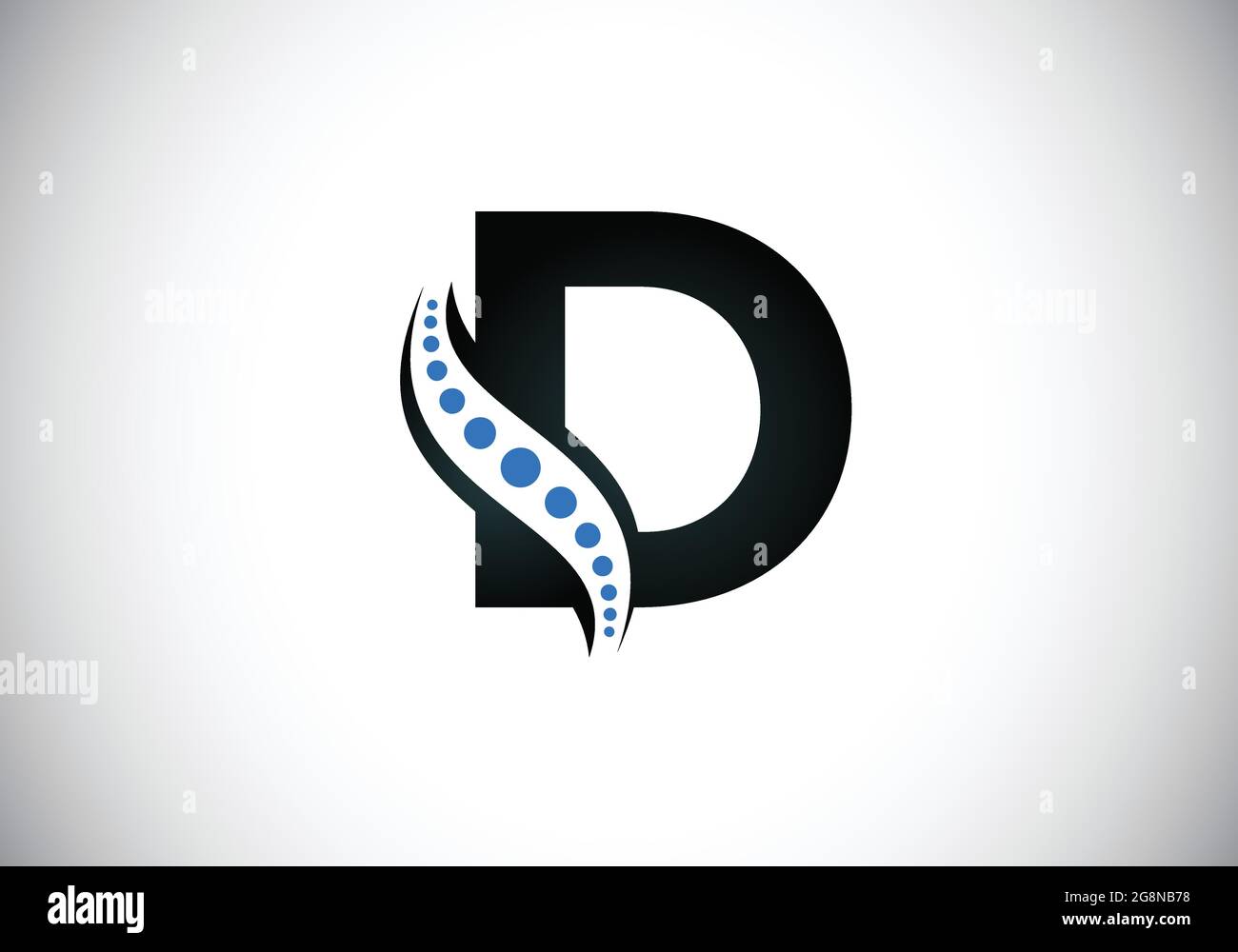 Lettre initiale D monogramme lettre alphabet avec le logo de colonne chiropratique. Icône soins de la colonne vertébrale. Emblème de police. Logotype moderne pour les affaires orthopédiques Illustration de Vecteur
