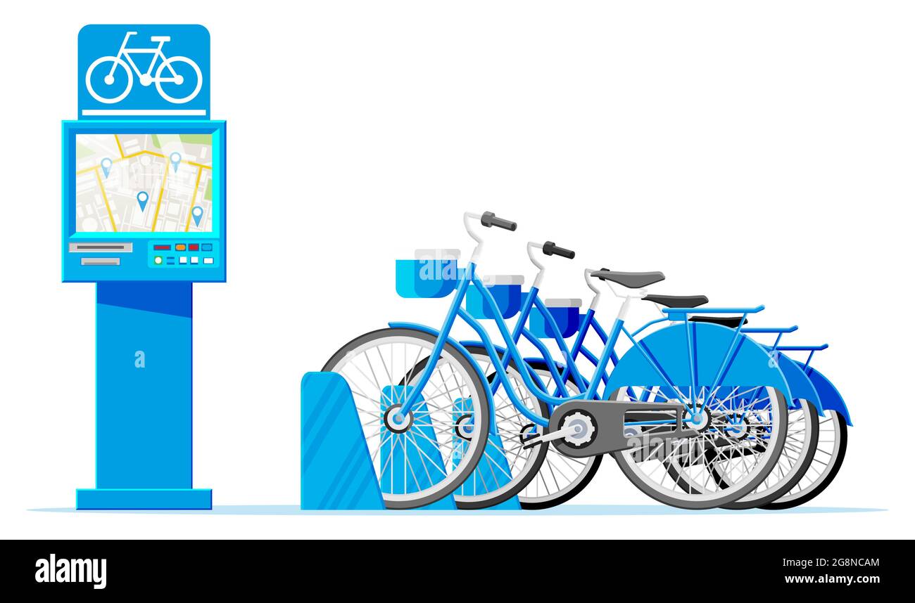 Système de partage de vélos de ville isolé sur blanc. Illustration de Vecteur