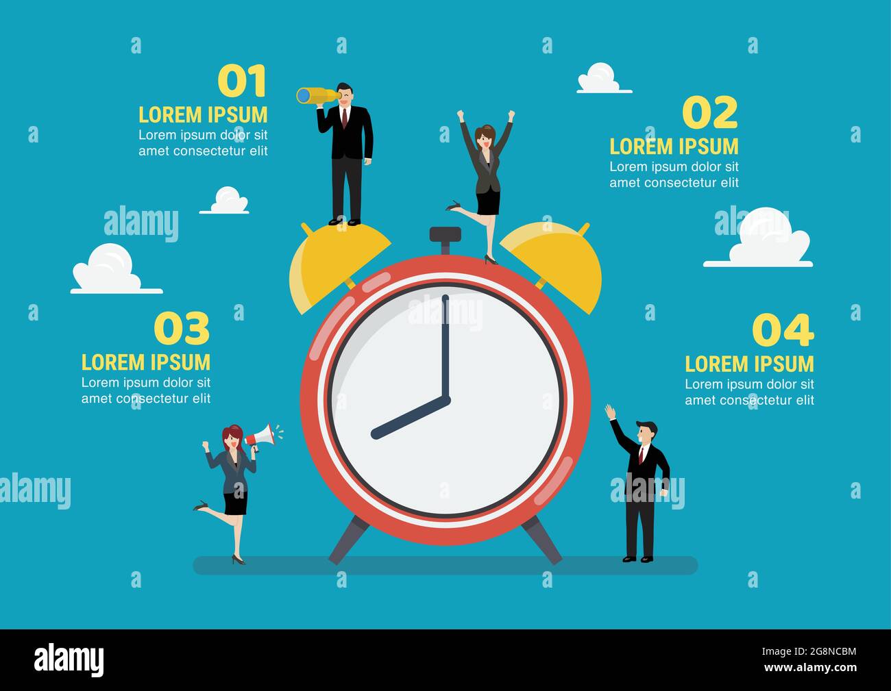 Infographie sur les petites entreprises avec réveil. Concept commercial d'illustration vectorielle Illustration de Vecteur