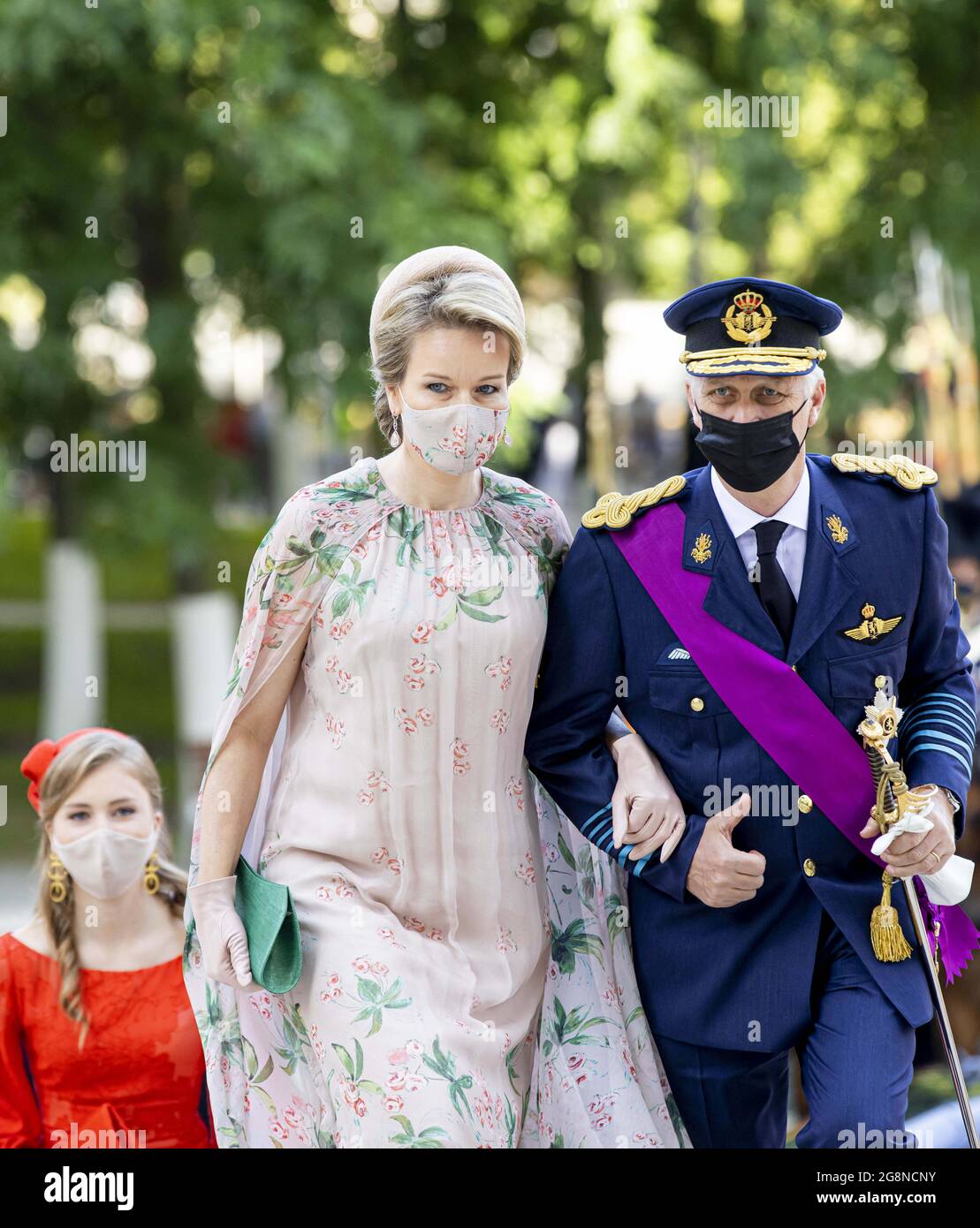 Le roi Philippe de Belgique, la reine Mathilde Belgique, la princesse Elisabeth de Belgique, le prince Gabriel de Belgique, le prince Emmanuel de Belgique et la princesse Eleonore de Belgique assistent à la messe te Deum à la journée nationale dans la cathédrale le 21 juillet 2021 à Bruxelles, Belgique. robin utrecht photo de Robin Utrecht/ABACAPRESS.COM Banque D'Images