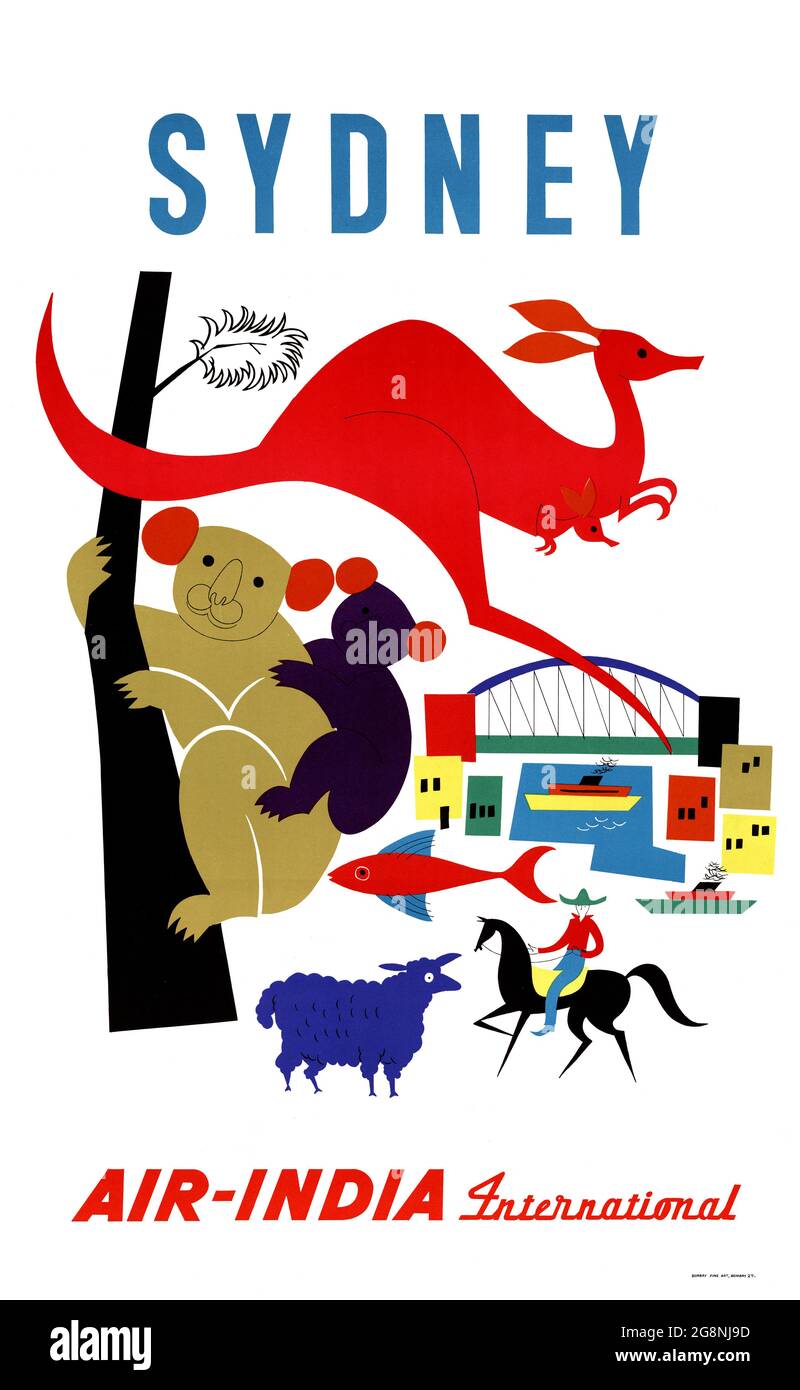 Sydney. Air-India International par Waghulkar, S. V. affiche ancienne restaurée publiée en 1959 en Australie. Banque D'Images