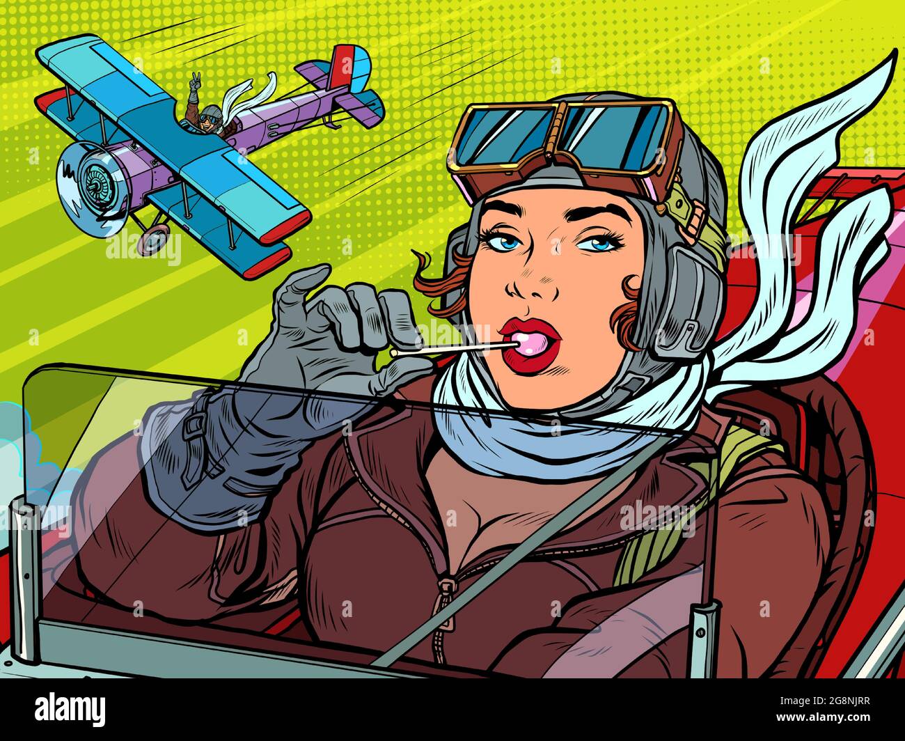 pilote rétro féminin. pilote militaire professionnel Illustration de Vecteur