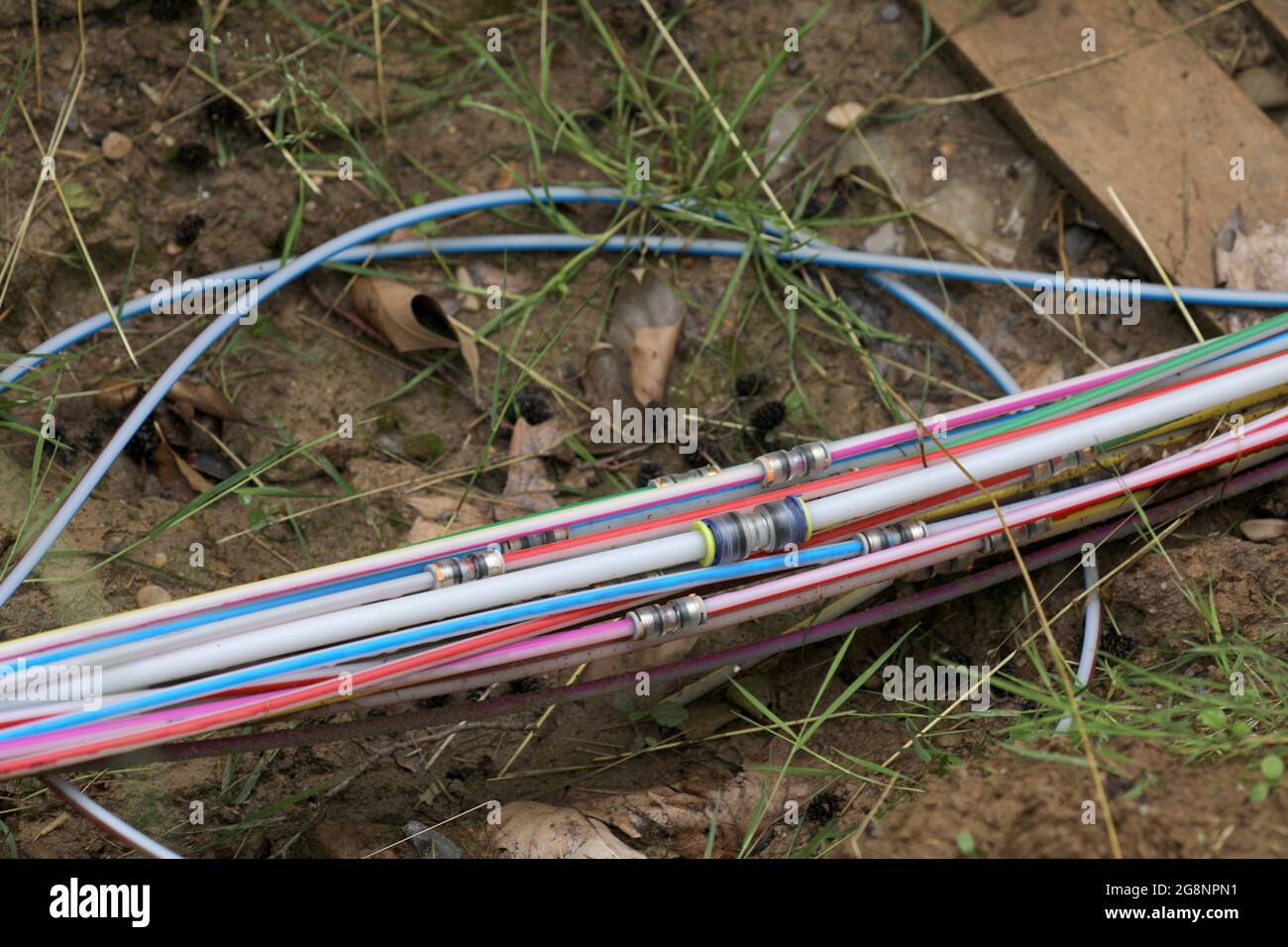 Faisceau de câbles de télécommunications posé dans le sol Banque D'Images