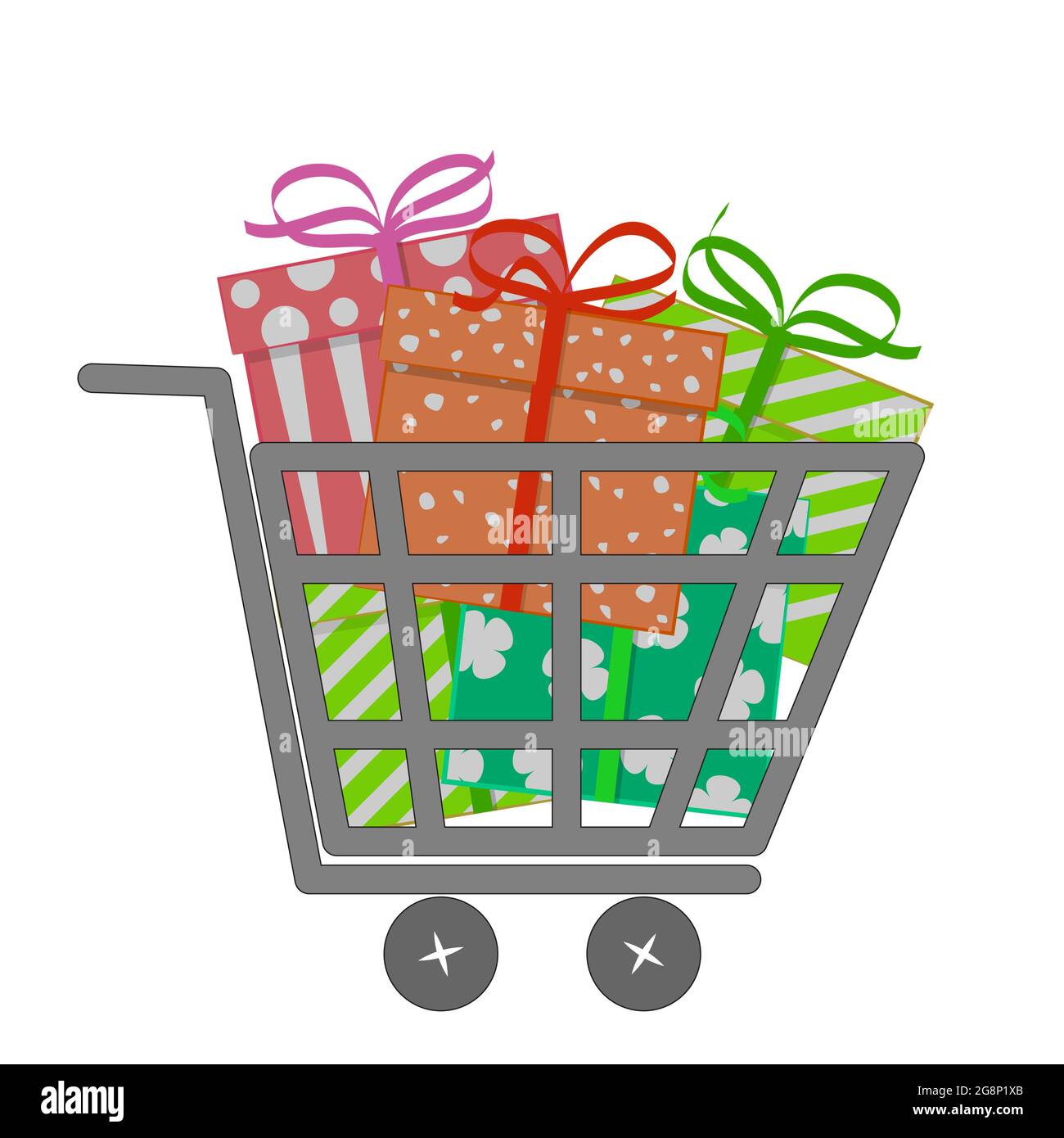 Panier avec boîtes cadeaux. Illustration vectorielle. Illustration de Vecteur