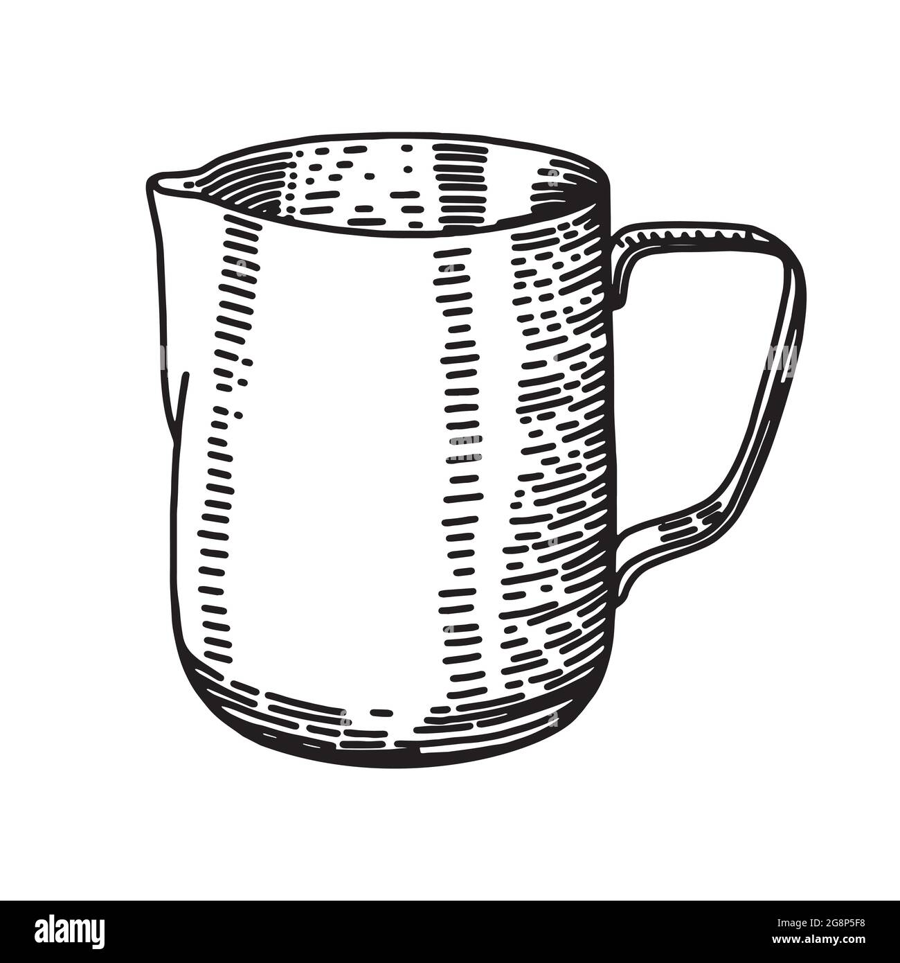 Illustration du pot à lait, dessin, gravure, encre, croquis du pot à lait, illustration vectorielle. sur fond blanc, pour un café. Illustration de Vecteur
