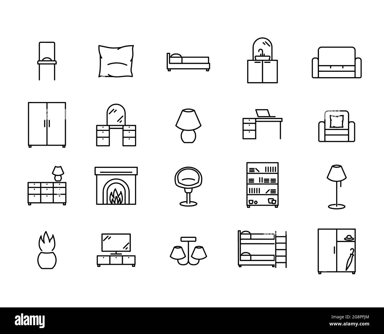 Icône plate de la table et du bloc-notes. Pictogramme pour le Web. Trait. Isolé sur fond blanc. Outline vector eps10 Banque D'Images