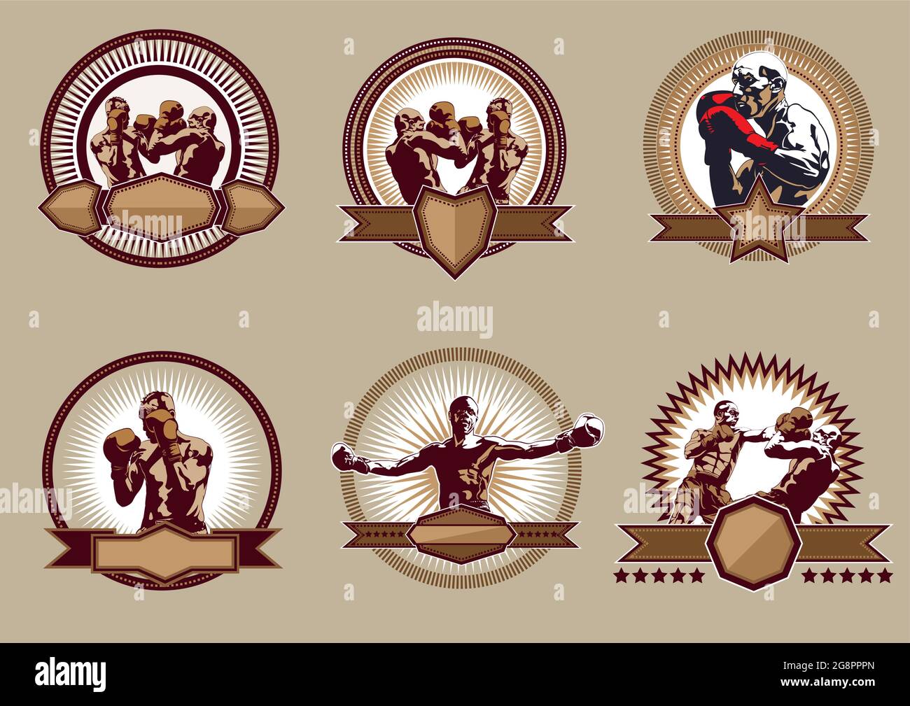 Ensemble d'icônes ou d'emblèmes sportifs combatifs Illustration de Vecteur