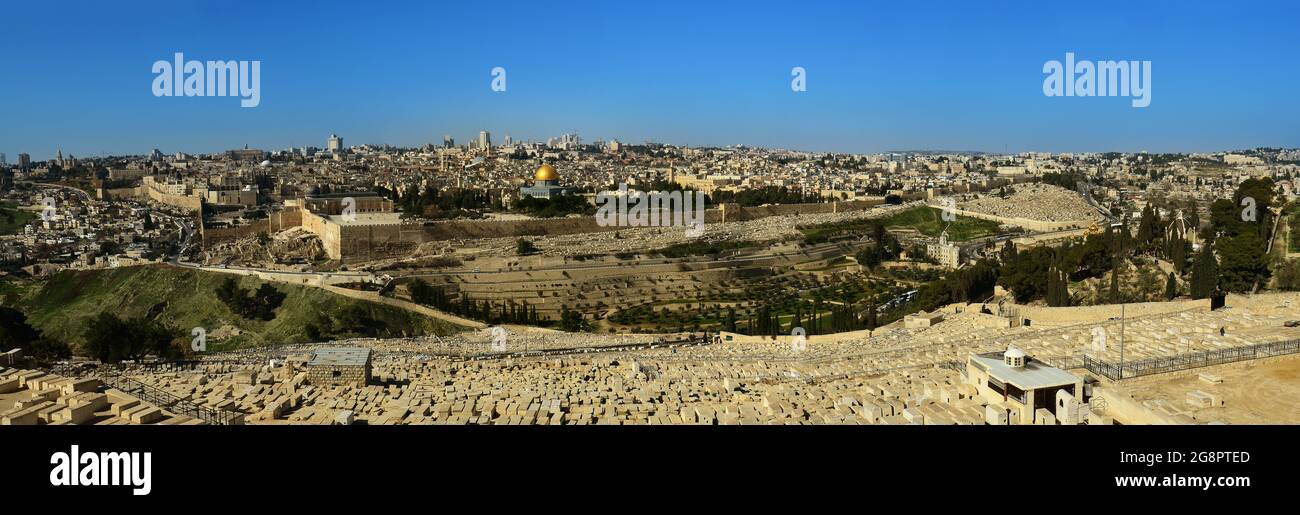 Vue panoramique de la ville de Jérusalem vue depuis le mont des oliviers d'Israël Banque D'Images