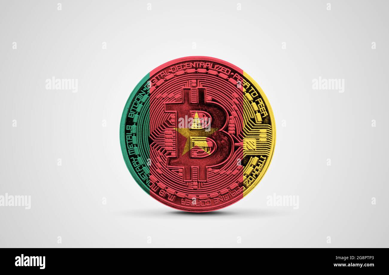Drapeau du Cameroun sur une pièce de monnaie en bitcoin crypto-monnaie.  Rendu 3D Photo Stock - Alamy