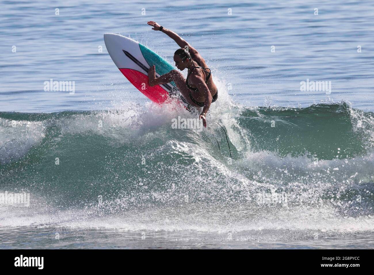 Ichinomiya, Chiba, Japon. 22 juillet 2021. Carissa Moore (USA) surf : avant les Jeux Olympiques de Tokyo 2020 à la plage de surf de Tsurigasaki à Ichinomiya, Chiba, Japon . Credit: KONDO/AFLO/Alay Live News Banque D'Images