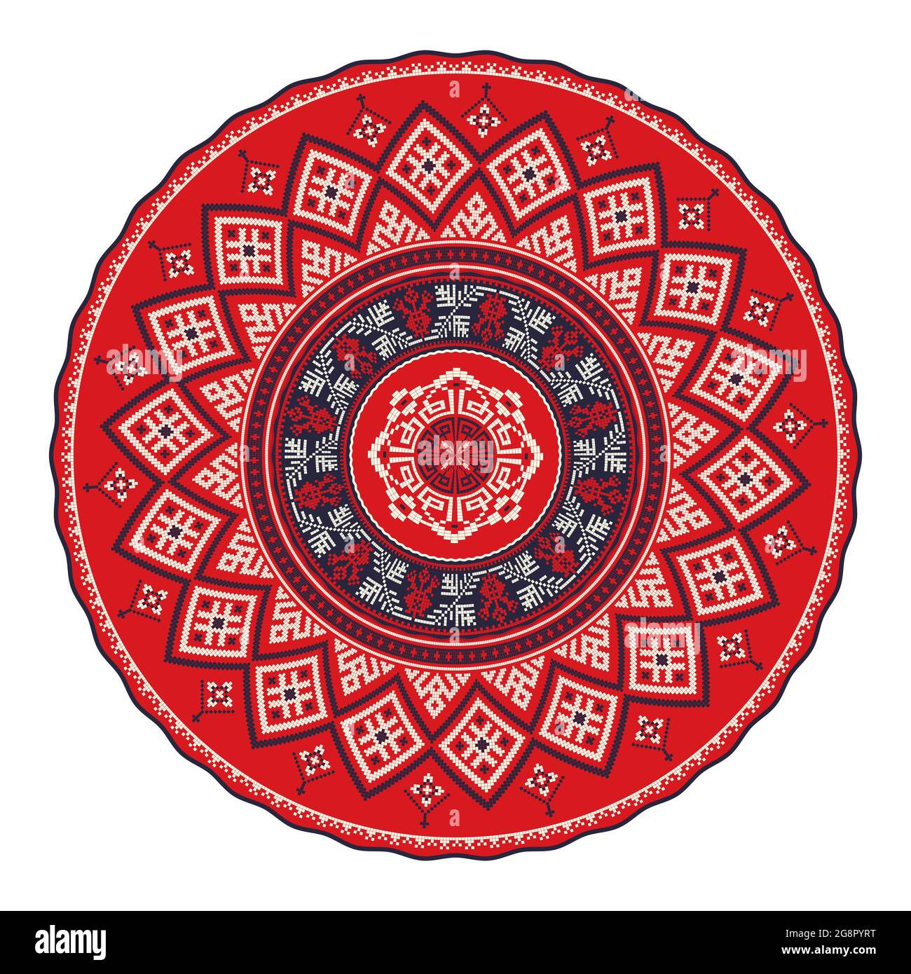 Élément de conception circulaire vectoriel avec symboles de broderie russe traditionnels Illustration de Vecteur