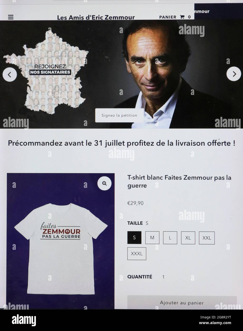 BOUTIQUE EN LIGNE ERIC ZEMMOUR CAMPAGNE PRÉSIDENTIELLE DE MERCHANDISING Banque D'Images