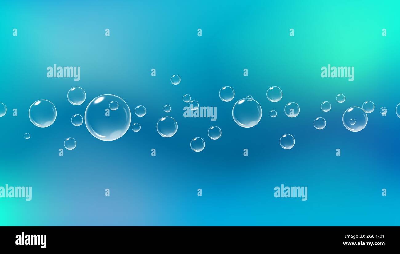 Arrière-plan bleu vif avec bulles de fizzing. Air fuzzy sous l'eau. Illustration vectorielle réaliste. Illustration de Vecteur