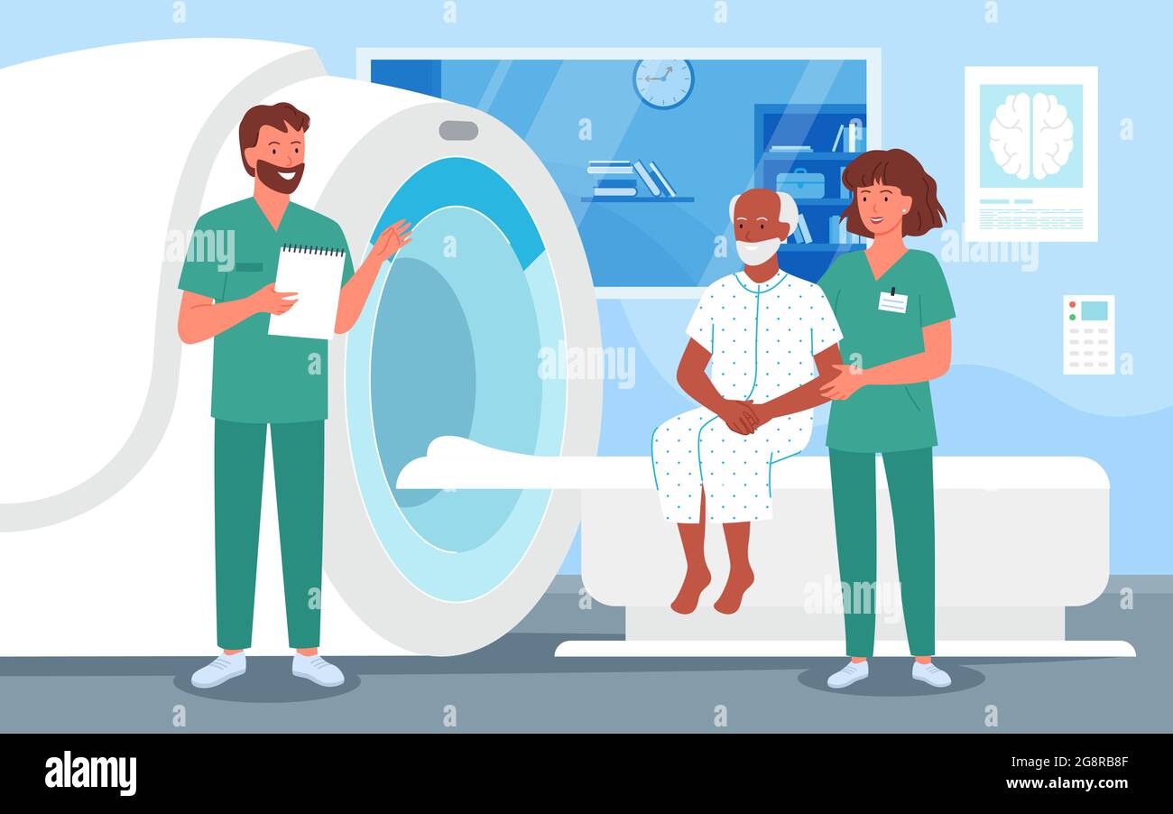 Procédure de diagnostic d'acquisition IRM pour les personnes âgées à l'hôpital, rendez-vous avec un scanner irm Illustration de Vecteur