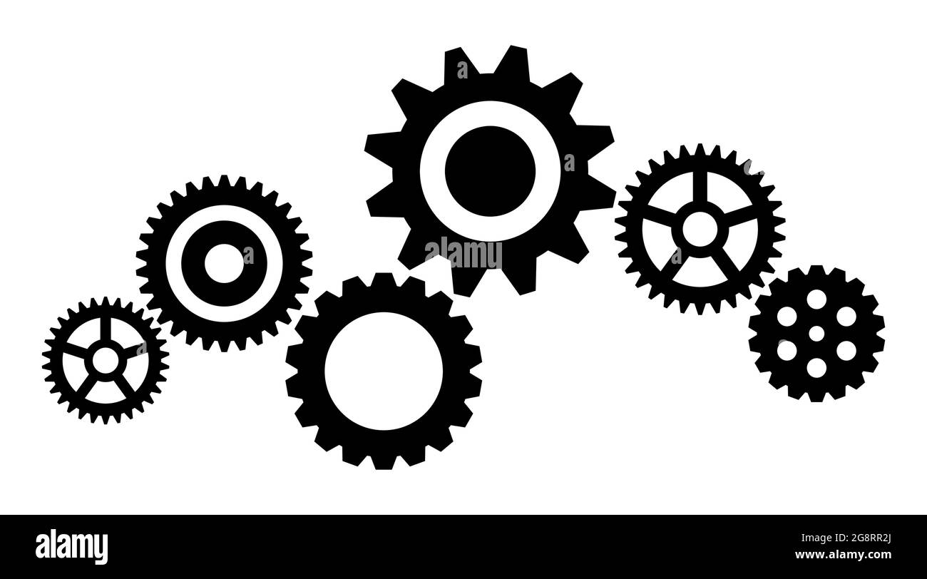 Différents types de symboles d'engrenages d'horlogerie pour la maintenance de réparation ou icône d'illustration de vecteur de mécanisme Illustration de Vecteur
