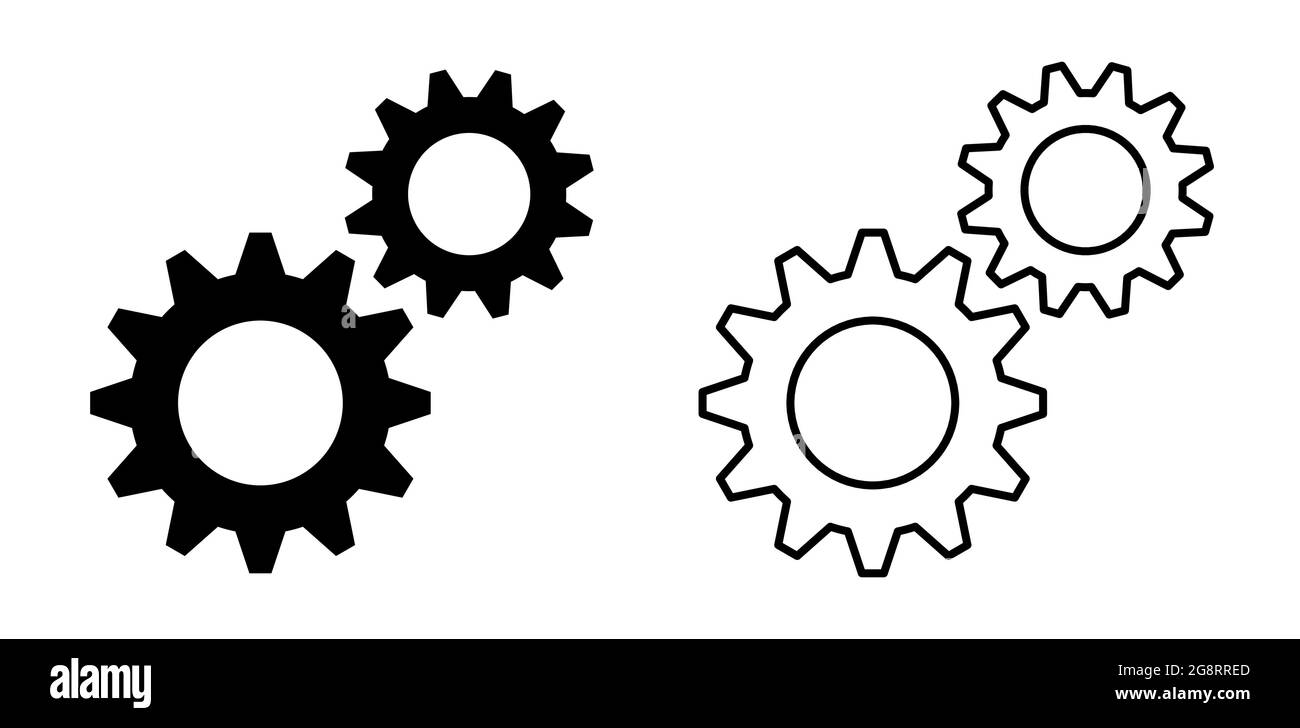 Symbole d'engrenage plat et icône de contour Illustration de Vecteur