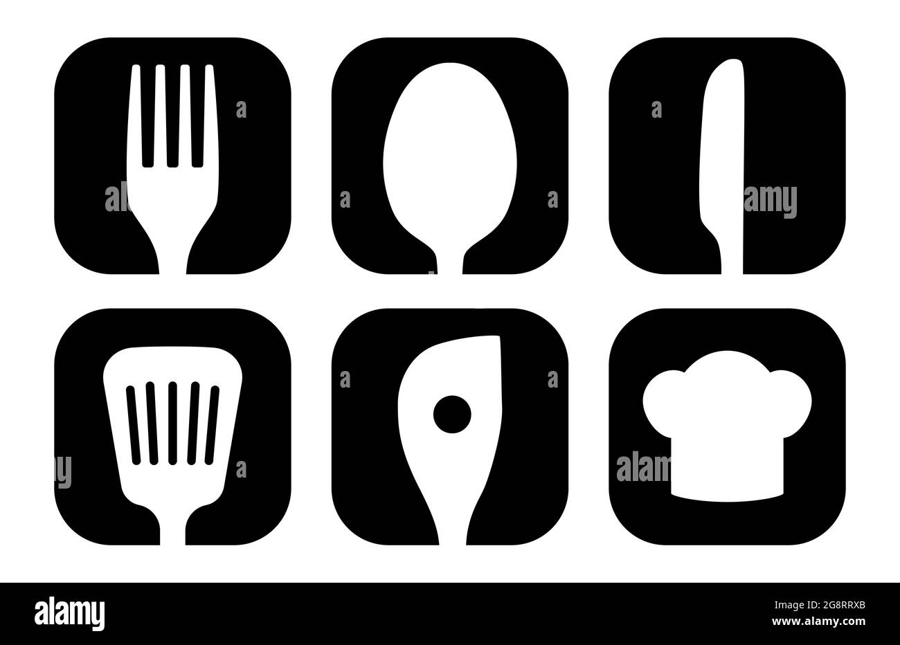 Symboles d'icône de cuisine boutons couteau à fourche cuillère spatule et chapeau Illustration de Vecteur