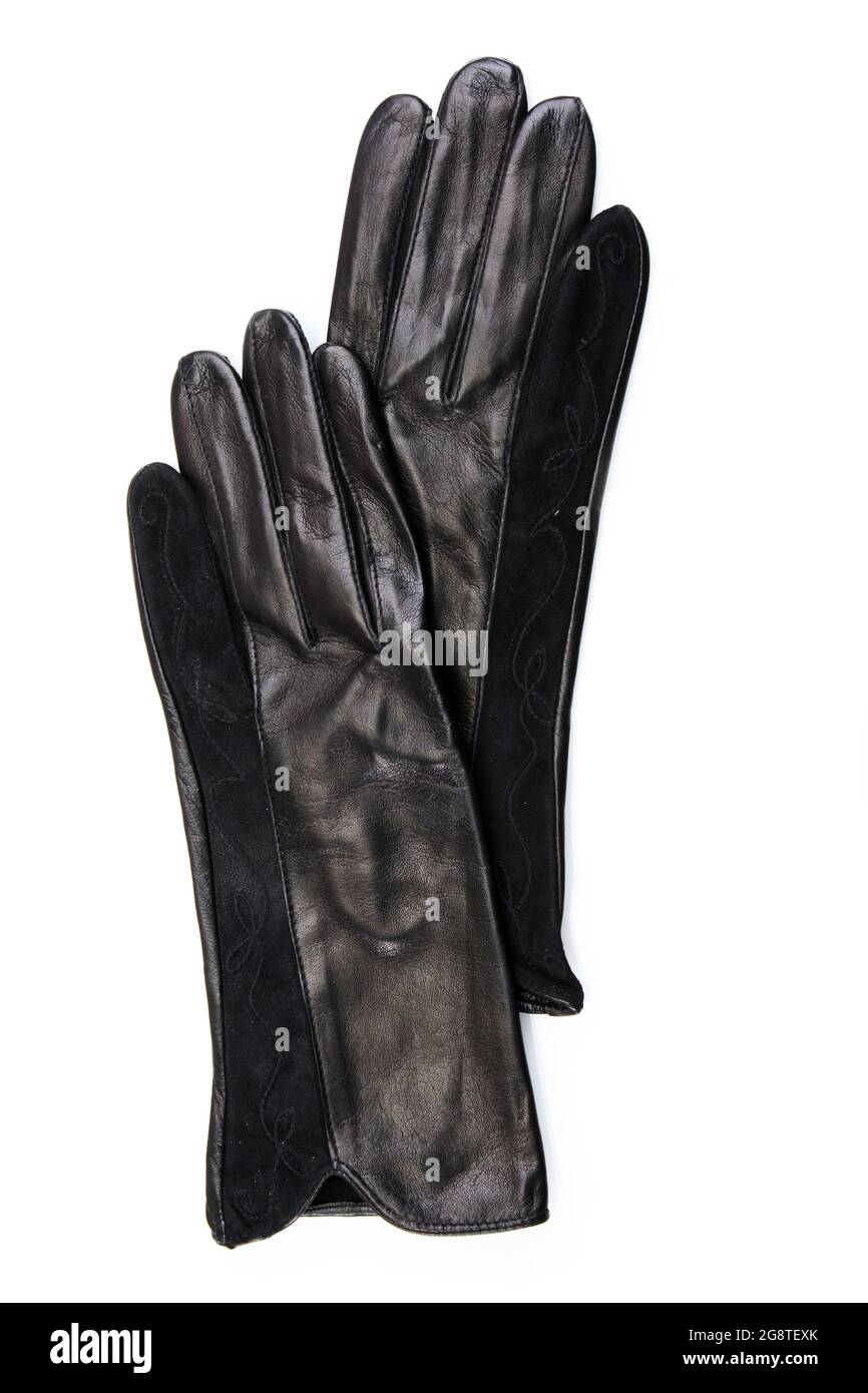 Beau cuir noir Gants pour femmes isolated on white Photo Stock - Alamy