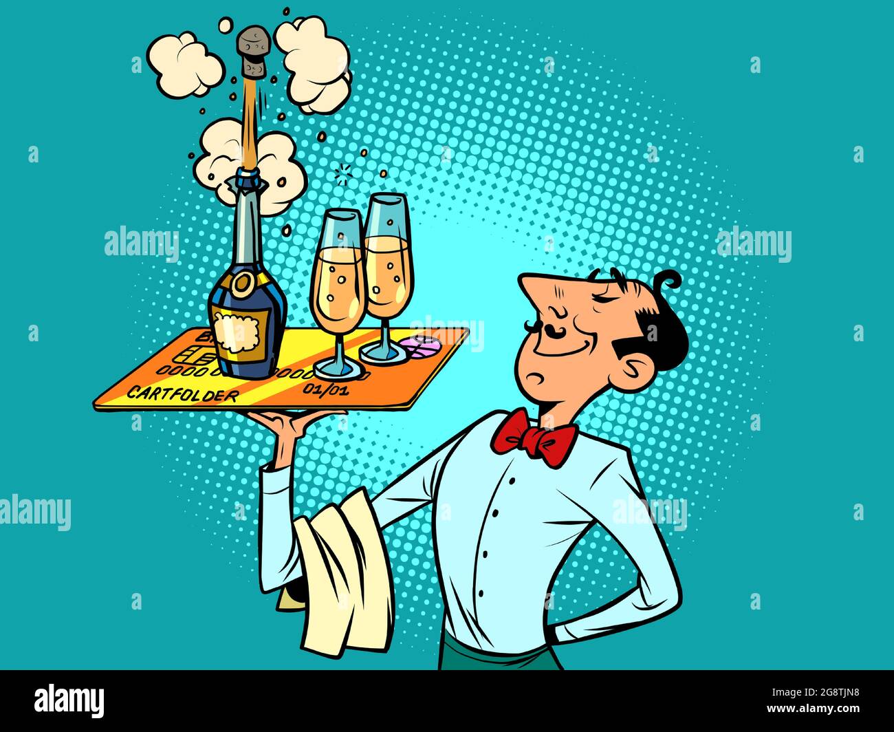 Une Bouteille De Champagne Prend Un Liege Des Verres De Vin Celebration Anniversaire Mariage Carte Bancaire De Credit Ou De Debit Image Vectorielle Stock Alamy