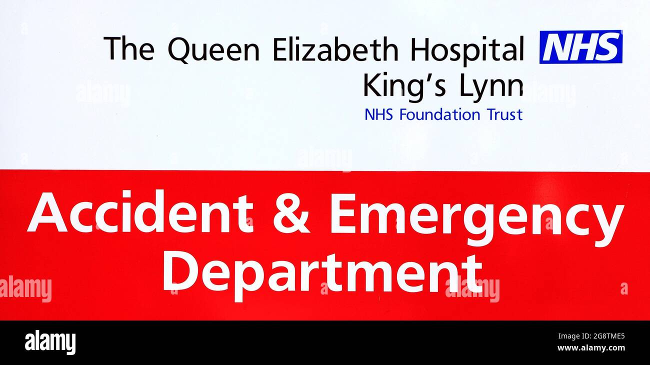 Service d'urgence et d'accident, d'une unité, A & E, l'Hôpital Queen Elizabeth, Kings Lynn, NHS Foundation Trust,, Norfolk, Angleterre, Royaume-Uni. Banque D'Images