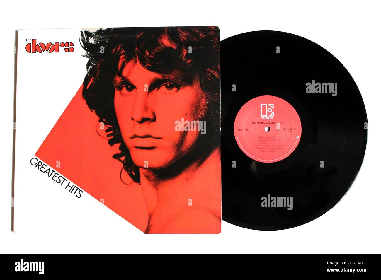 Rock band, The Doors Music album on vinyle record LP disc. Auto-titrée : couverture de l'album The Doors Greatest Hits Banque D'Images