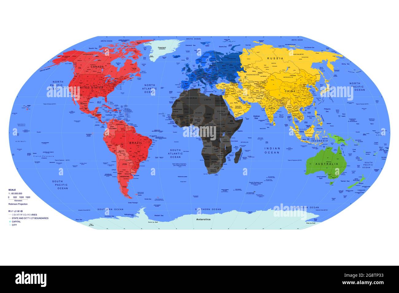 Carte du monde frontières politiques et continents Illustration de Vecteur