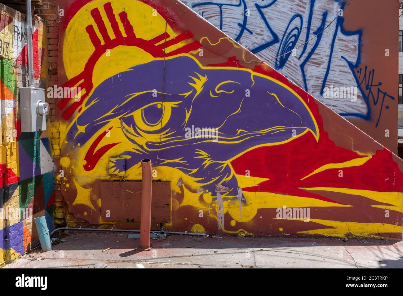 Peintures murales dans le centre-ville d'Albuquerque, dans la ruelle du Nouveau-Mexique Banque D'Images