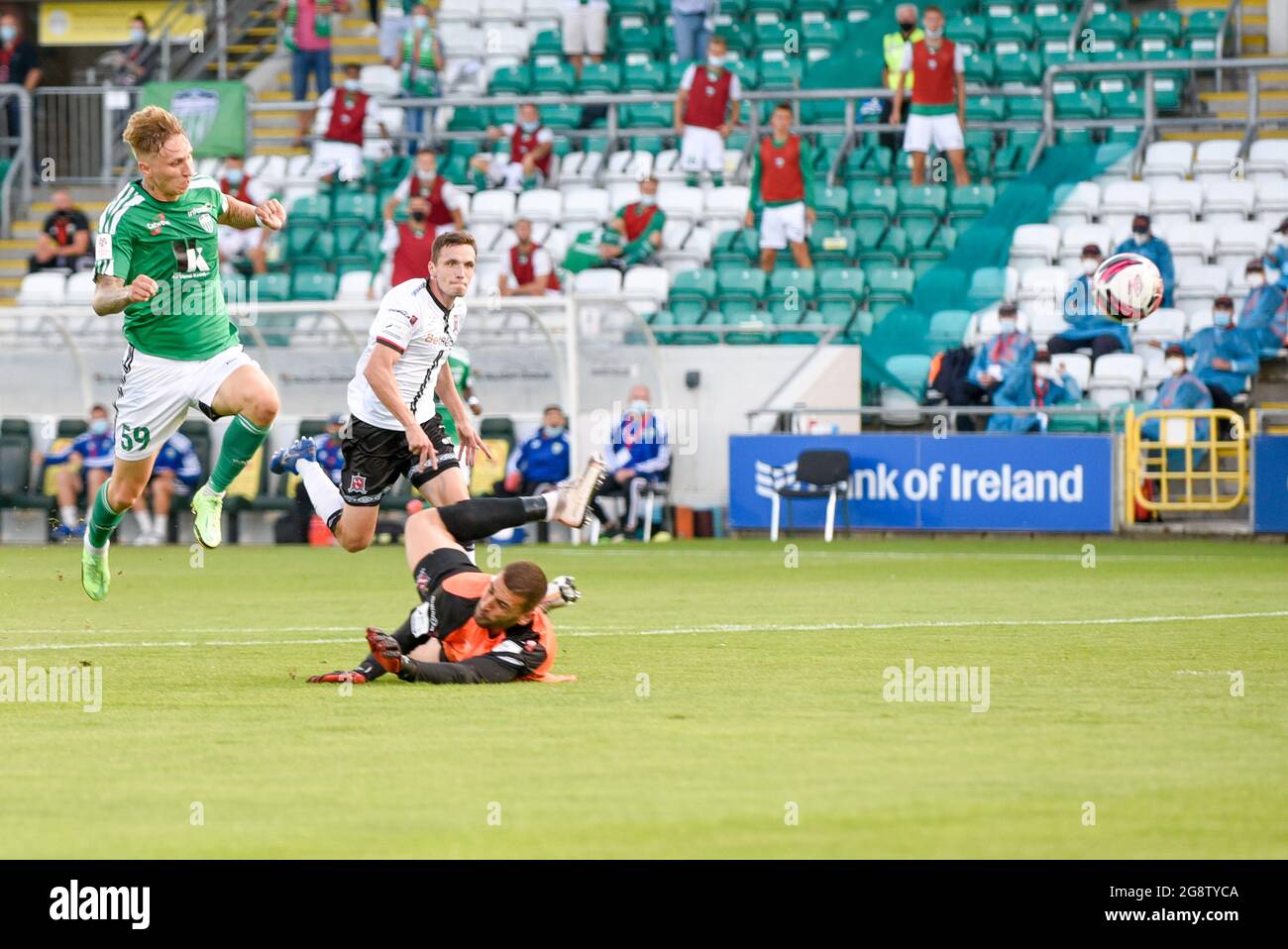 Dublin, Irlande. 22 juillet 2021. Zakaria Beglarishvili de Levadia marque un but lors de la deuxième partie de qualification de l'UEFA Europa Conference League, 1er match de jambe entre Dundalk FC et le FC Levadia Tallinn au stade de Tallaght à Dublin, Irlande, le 22 juillet 2021 (photo par Andrew SURMA/SIPA USA). Credit: SIPA USA/Alay Live News Banque D'Images