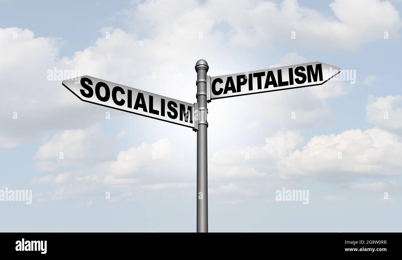 Le socialisme et le capitalisme comme deux systèmes économiques et politiques différents comme choix pour la voie de l'idéologie sociale et la direction de la société. Banque D'Images