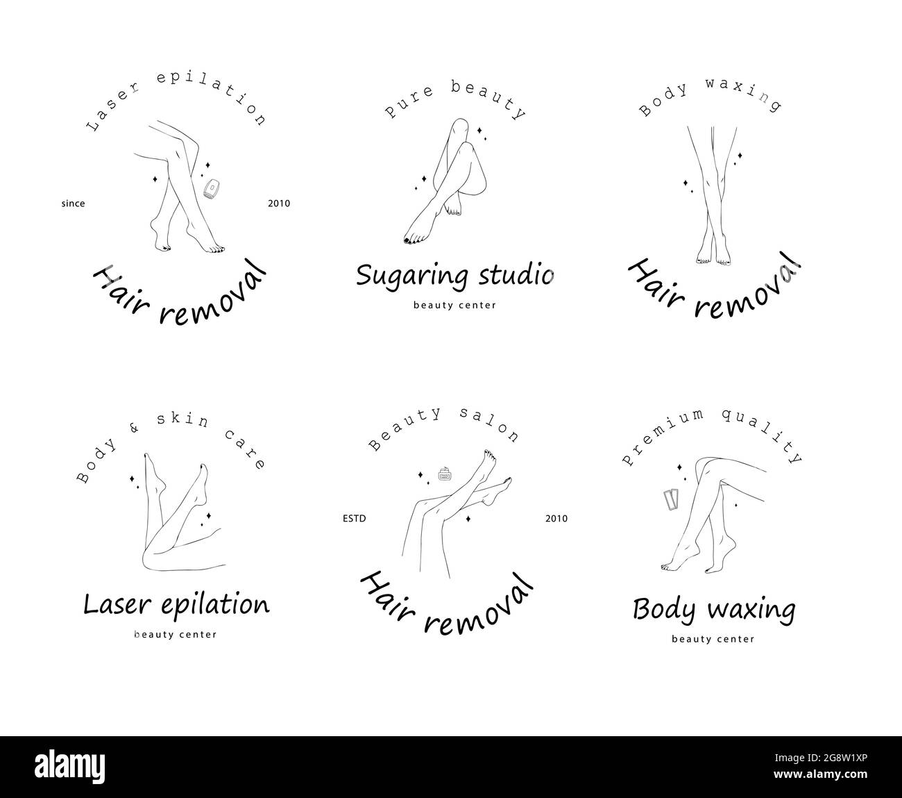 Épilation. Jambes lisses femelles linéaires. Femme soins du corps. Illustration vectorielle des pieds élégants dans un style minimaliste tendance. Épilation, beauté et Illustration de Vecteur