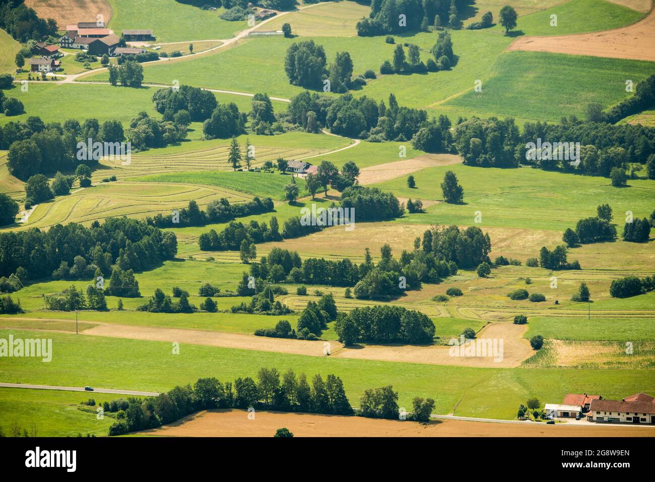 Forêt bavaroise près DE CHAM vue d'oiseau, vallée, champs, agriculture, culture arable Banque D'Images