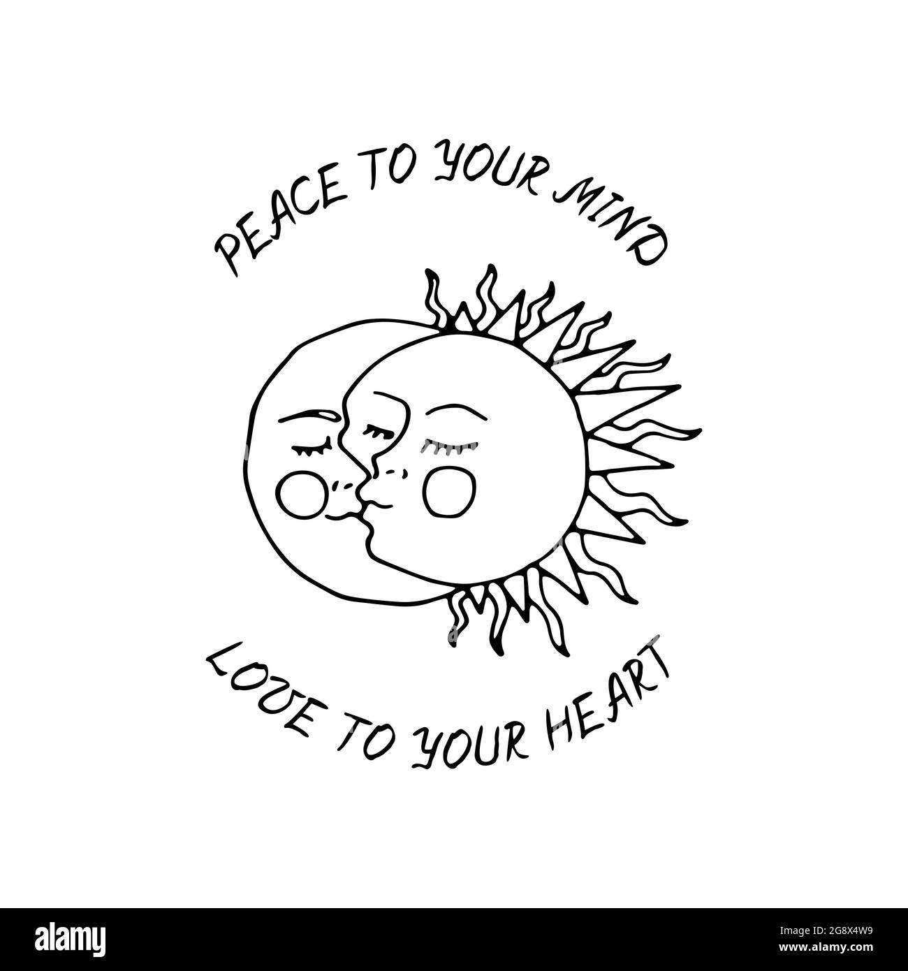 Vintage Mystic Kissing Sun and Moon Illustration avec lettering Illustration de Vecteur