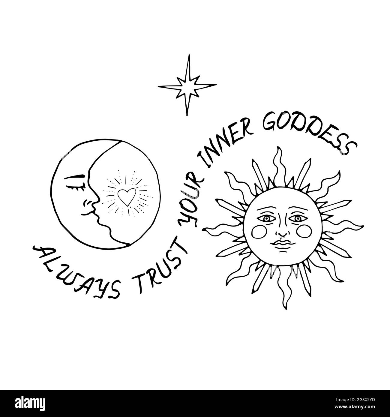 Illustration du soleil et de la lune mystiques vintage avec lettrage Illustration de Vecteur