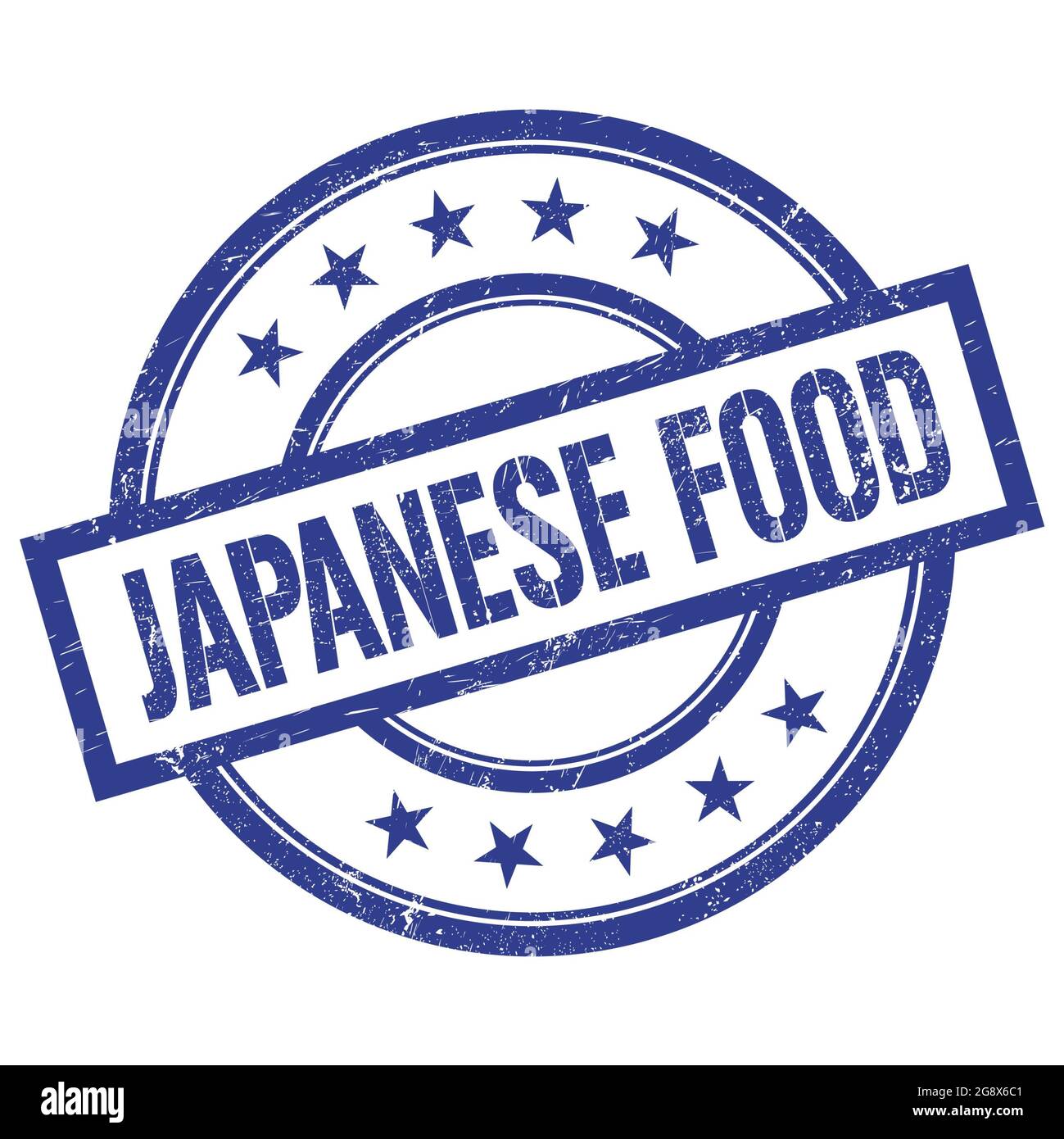 Texte DE LA CUISINE JAPONAISE écrit sur un timbre bleu rond en caoutchouc vintage. Banque D'Images