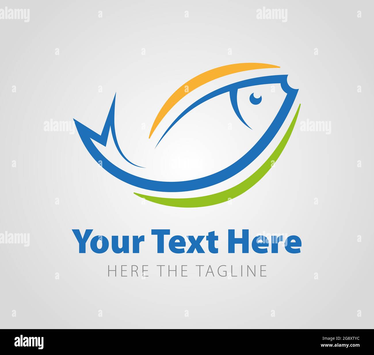 Un logo prêt à l'emploi sous forme de poisson joyeux coloré. Logo bleu jaune vert poisson Illustration de Vecteur