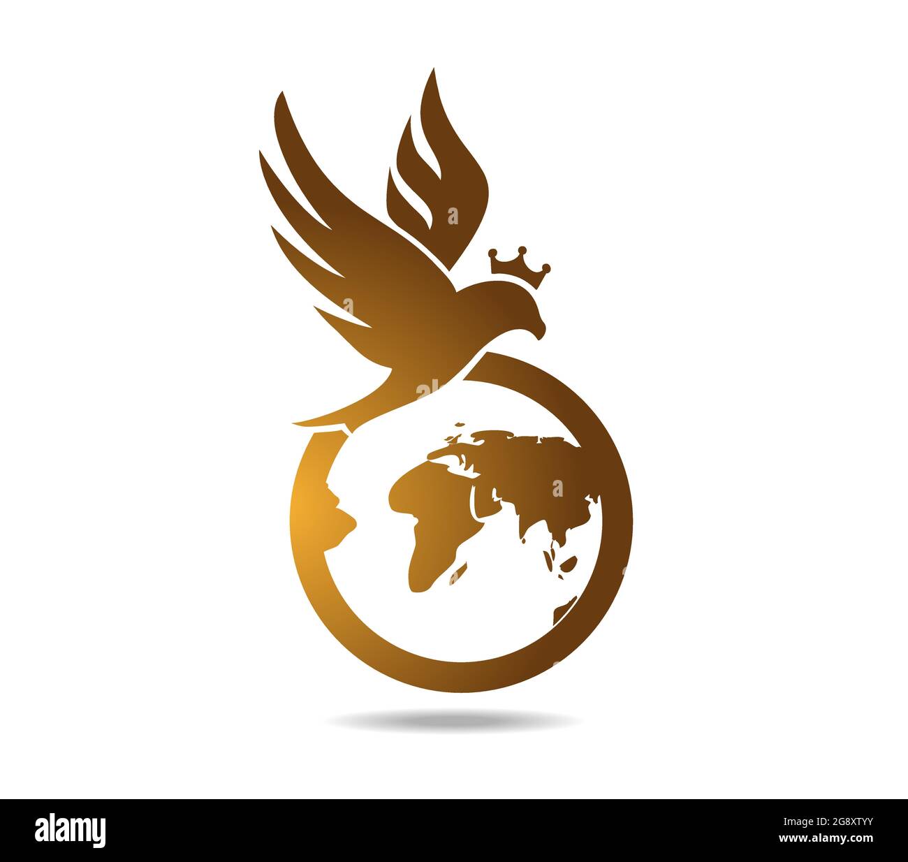 Faucon sur le globe. Falcon doré avec crone sur la planète. Logo Illustration de Vecteur