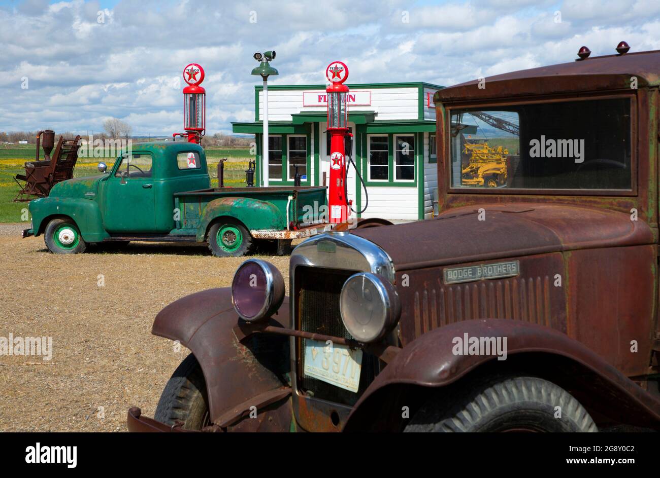 Station-service Fly Inn, musée historique du comté de Big Horn, Hardin, Montana Banque D'Images