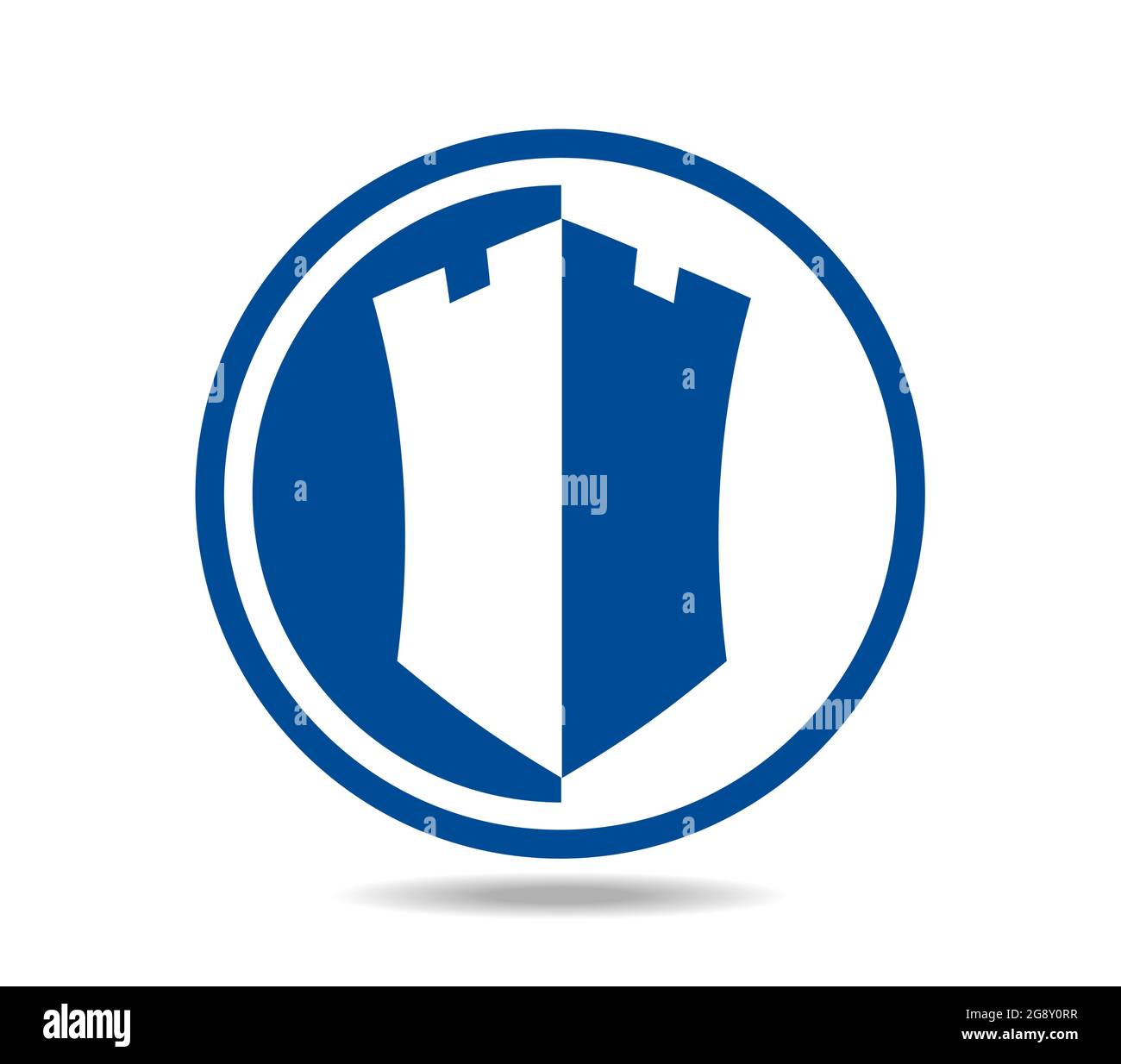 Logo rond avec une tour de château ou un arc de bateau au centre Illustration de Vecteur